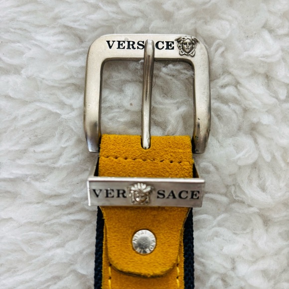 Versace Vtg Yellow Suede Vera Pelle Genuine Leather Belt with Silver Buckle 36 - Picture 6 of 16